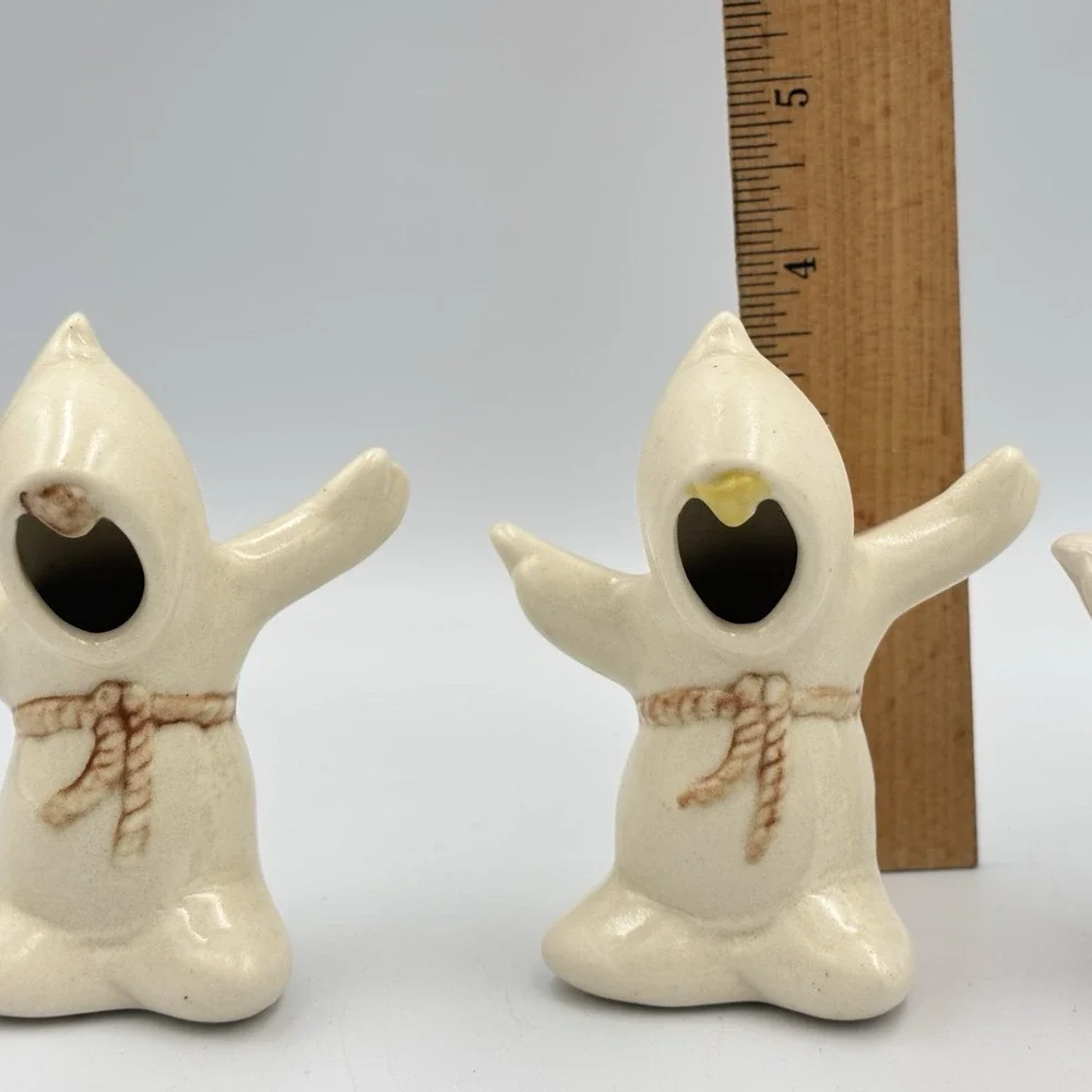 VTG Halloween Ceramic Faceless Ghost Figurines Set Of 3 Spooky Cute Decor
